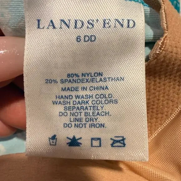 Lands’ End Teal Blue Geometric Tankini Top Swim 6 DD Pool Party Summer Modest - Picture 5 of 7